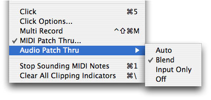Audio Patch Thru sub-menu